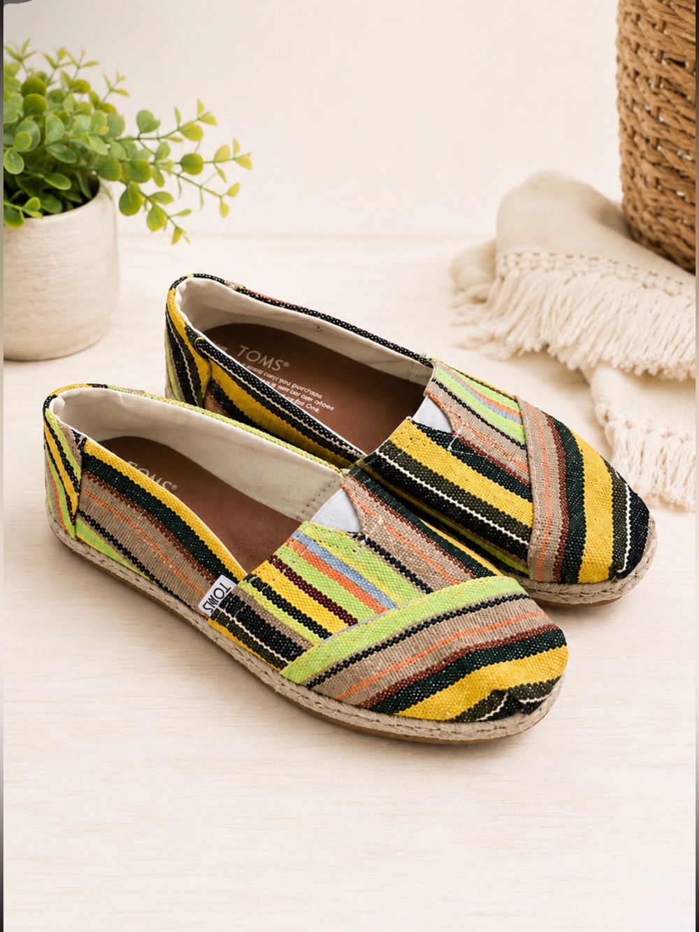 TOMS Classic Alpargata Women’s 7.5 Multicolor Striped Espadrille Slip On Shoes